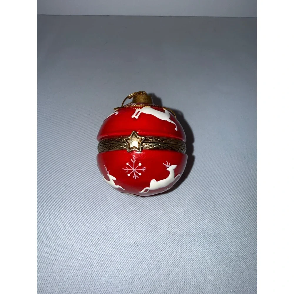 Vintage Porcelain Hinged Trinket Box Christmas Ornaments Santa Reindeer Set of 5